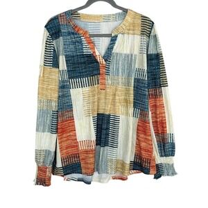 Womens Plus Size XXL Geometric Print V Neck Long Sleeve Blouse Top L